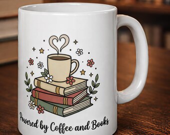 Taza "Impulsado por el café y los libros" • Taza para amantes del café y los libros • Regalo para lectores • Taza para bibliófilos • Estética acogedora para la lectura