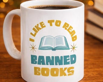 Banned Books Mug • Retro Reader Coffee Cup • Literary Gift for Book Lovers • Librarian Teacher Mug • Bookworm Gift