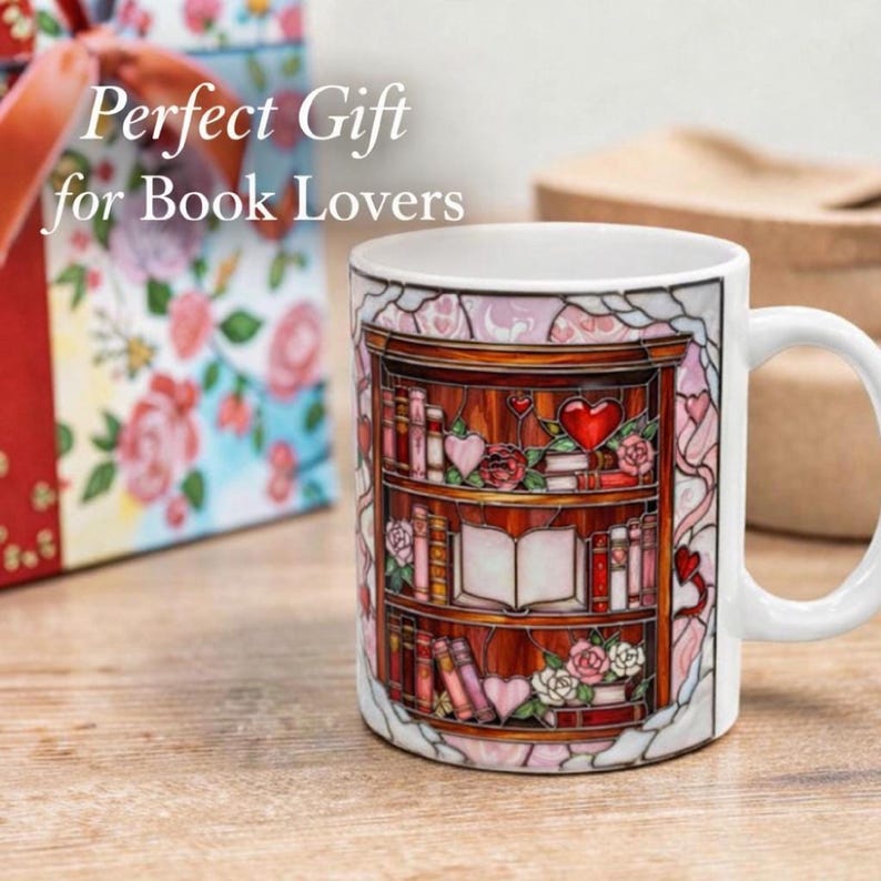 Cozy Library Mug • Book Lover Gift • Bookshelf Mug • Reading Mug • Bookish Gift • Cozy Reader Mug