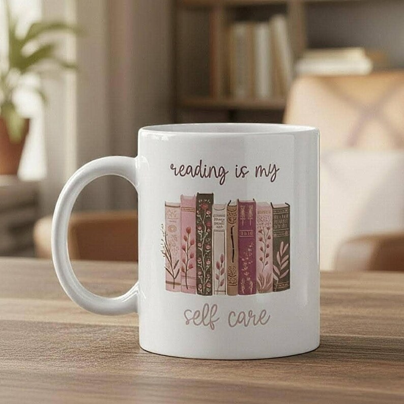 Reading is My Self Care Mug - Book Lover Gift for Her, Bibliophile Birthday Present, Mental Health Wellness Cup, Cozy Reader Gift