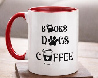 Books Dogs Coffee Mug • Dog Lover Gift • Book Lover Mug • Pet Parent Coffee Cup • Bibliophile Gift • Reader Dog Mom Mug