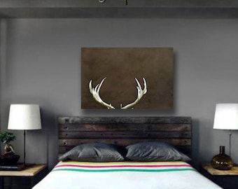 Deer Antler Decor Large Wall Art Canvas Gift for Men Rustic Nature Photography Canvas Cabin Decor Brown - Beige
