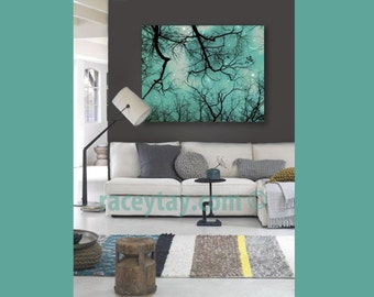 Nature Photography on Canvas Teal Wall Art Large Canvas Art Moon and Stars
