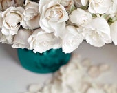 Flower Photography, Roses, White, Blue, Girl Nursery Decor, Teal, Vertical Bedroom Wall Art, Paris Decor for her