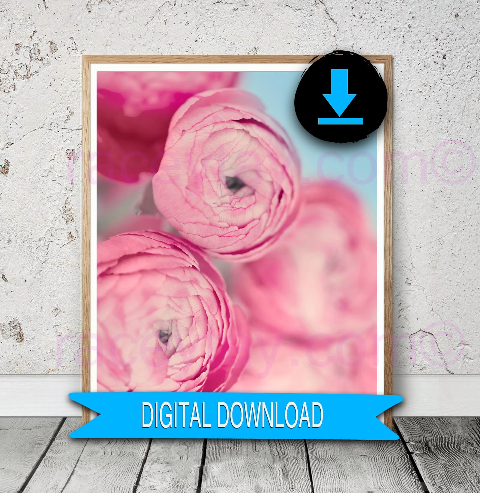 Printable Blue Pink Wall Art Flower Photography Baby Girl Etsy