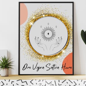 Decorazione murale minimalista - Citazione buddista "Om Vajra Sattva Hum" - Mantra tibetano per la meditazione, PDF da scaricare e stampare