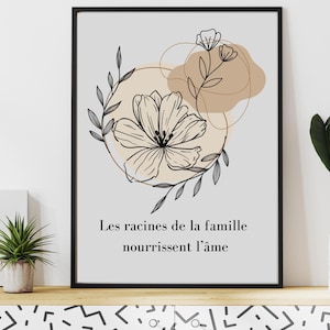 Gift Idea Minimalist Wall Decor Poster – Inspirational Quote on Family in French (PDF to download and print)