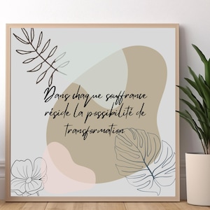 Simple and minimalist wall decoration, phrase of encouragement in French, positive affirmation mantra, pdf to download and print