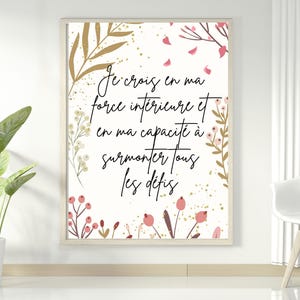Wall decoration, floral positive affirmation in French to strengthen your self-confidence, pdf to download and print
