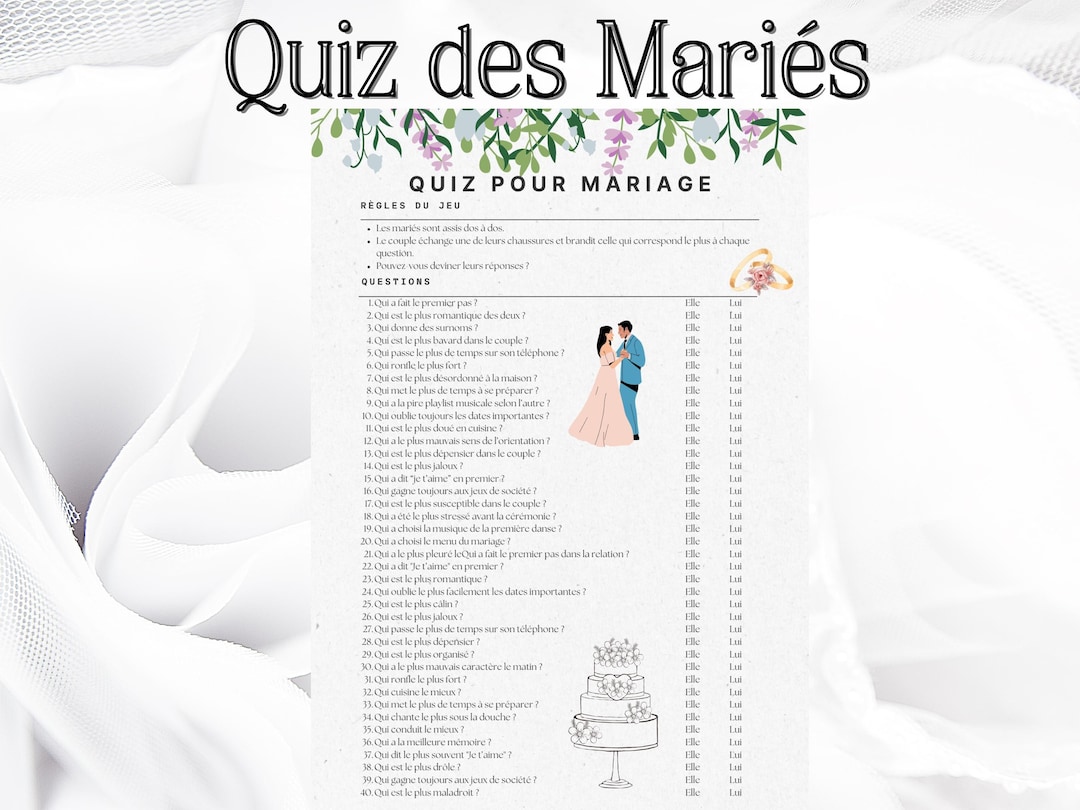 35 Questions Pour Tout Savoir Sur La Future Mariée Quiz des Mariés, liste de 40 Questions Amusantes & Originales Un jeu