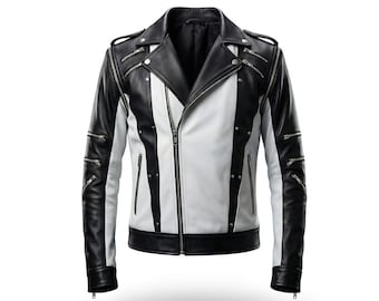 Michael Jackson Pepsi Leather Biker Jacket | MJ Black White 80s Pop Star Style