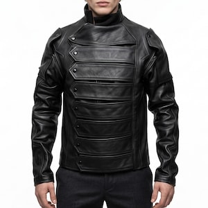 Captain America Winter Soldier Bucky Barnes Leather Jacket, Black Cosplay Jacket With Removable Arms image 3