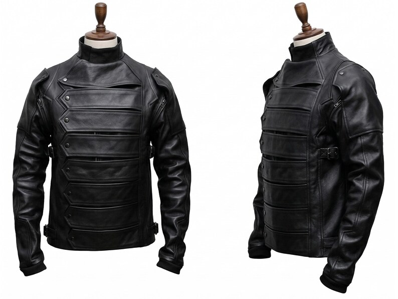 Captain America Winter Soldier Bucky Barnes Leather Jacket, Black Cosplay Jacket With Removable Arms image 5