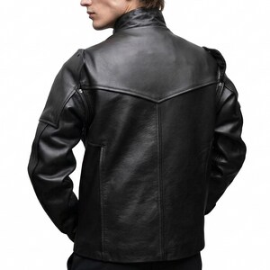 Captain America Winter Soldier Bucky Barnes Leather Jacket, Black Cosplay Jacket With Removable Arms image 4