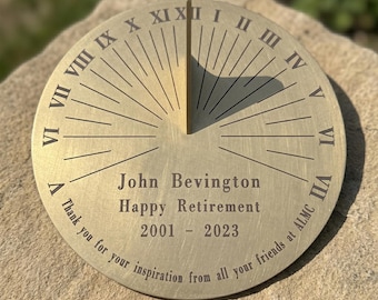 Brass Sundial Retirement Gift, 20.32cm Personalised Engraved Sundial Outdoor Timepiece, Custom Farewell Present for Men, Women & Colleagues