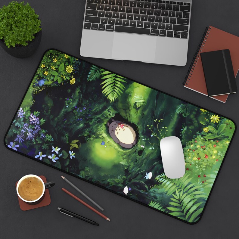 Toro Computer Mat Totoro Inspired Desk Mat - Forest Creature Gaming Pad, Naturescene ...