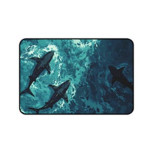 Ocean Shark Scenery Mousepad | Blue Sea Desk Mat | Deep Ocean Art Pad | Aesthetic Shark Mouse Pad | Gaming Desk Decor | Water Theme Mat image 9