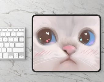 Cute Cat Mousepad | Adorable Desk Mat for Cat Lovers | Small Neoprene Mouse Pad | Durable Stitched Edges