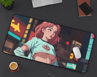 Kawaii Anime Girl Waifu Deskmat - Cute Gaming Mousepad, Aesthetic PC Mat, Non-Slip Durable Large Pad for Gamers, Custom Office Decor Gift