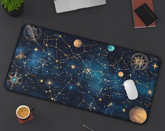 Alfombrilla de escritorio con constelaciones del universo del zodíaco / Alfombrilla de ratón astrológica / Alfombrilla de escritorio para juegos / Alfombrilla de ratón de neopreno / Accesorio de escritorio de oficina / Regalo del zodíaco