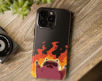 Funda para iPhone con diseño de mapache de fuego: funda protectora con diseño de animal salvaje, acabado brillante, carga inalámbrica, regalo único para tu teléfono.