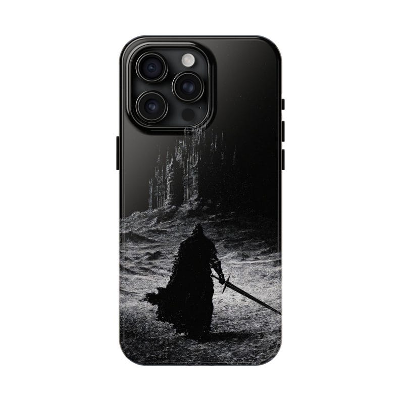 Dark Gothic Knight Phone Case | Sword Warrior Art | Dark Fantasy Cover | Glossy Epic Design | Strong Protection | Wireless Friendly image 5