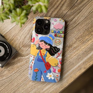 Funda para iPhone con diseño de chica linda / Funda para teléfono con dibujos kawaii / Adorable funda Kidcore / Protectora brillante / Compatible con conexión inalámbrica / Regalo para ella