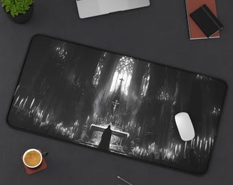 Gothic Church Desk Mat - Dark Aesthetic Gaming Pad, Spooky Mousepad, Large PC Mat, Non-Slip, Durable, Gamer Gift, Dark Art