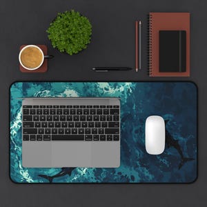Ocean Shark Scenery Mousepad | Blue Sea Desk Mat | Deep Ocean Art Pad | Aesthetic Shark Mouse Pad | Gaming Desk Decor | Water Theme Mat image 5