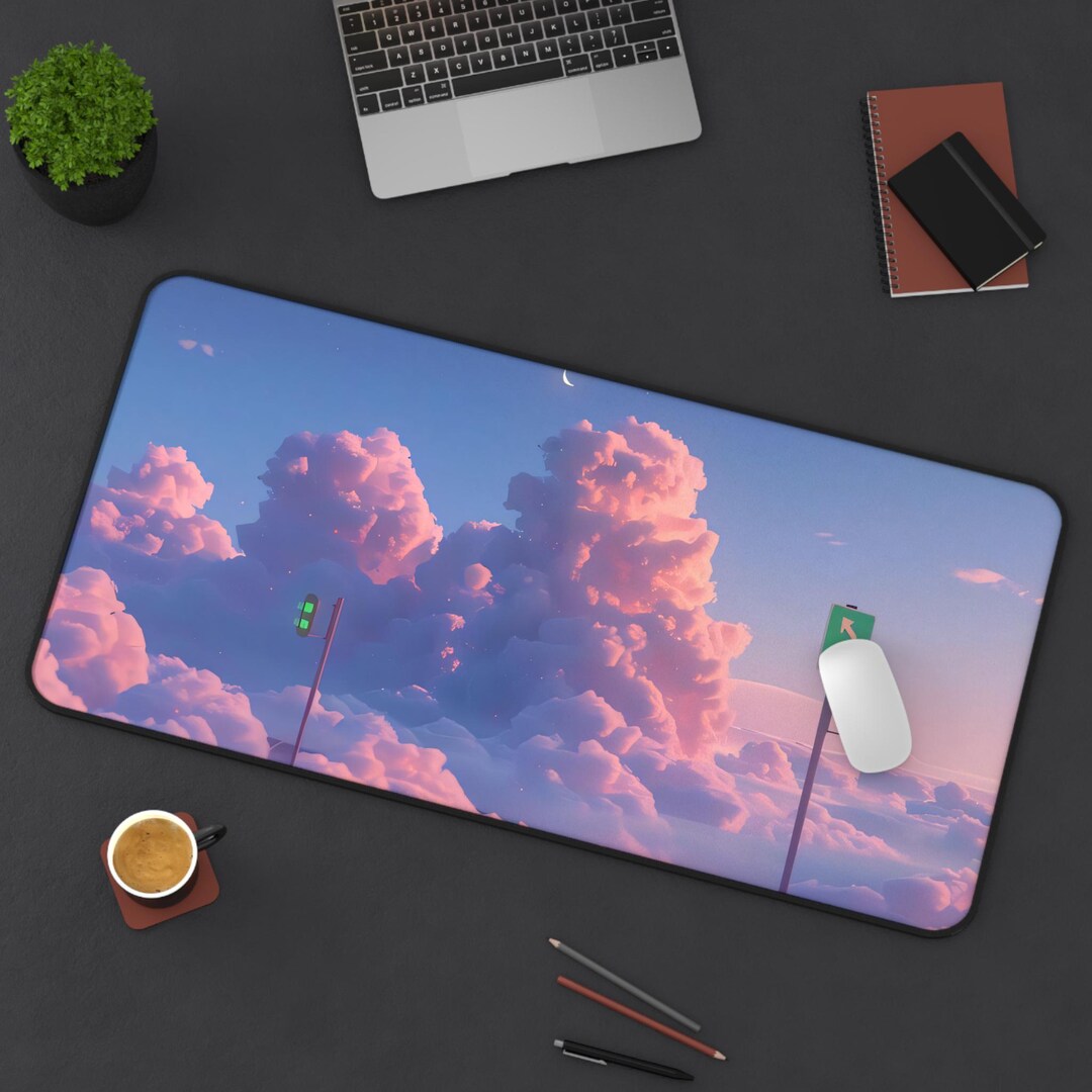 Pastel Cloud Lofi Mousepad | Aesthetic Sky Scenery Desk Mat | Soft ...