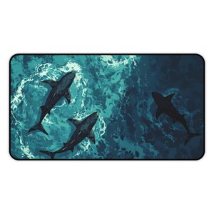 Ocean Shark Scenery Mousepad | Blue Sea Desk Mat | Deep Ocean Art Pad | Aesthetic Shark Mouse Pad | Gaming Desk Decor | Water Theme Mat image 8