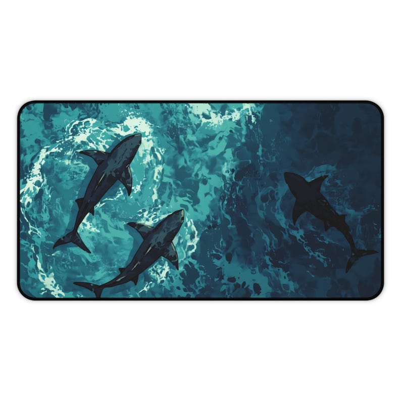 Ocean Shark Scenery Mousepad | Blue Sea Desk Mat | Deep Ocean Art Pad | Aesthetic Shark Mouse Pad | Gaming Desk Decor | Water Theme Mat image 8