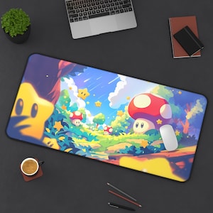 Alfombrilla de escritorio con dibujos animados kawaii / Adorable alfombrilla para juegos con paisajes / Bonita alfombrilla para ratón / Alfombrilla grande para PC / Antideslizante / Duradera / Ideal para regalo
