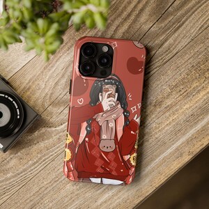 Funda roja para iPhone con diseño de chica linda / Funda para teléfono con dibujos kawaii / Funda de colores vibrantes / Protectora brillante / Compatible con conexión inalámbrica / Regalo para ella