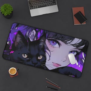 Anime Girl Cat Deskmat | Cute Kawaii Neko Gaming Mousepad | Aesthetic PC Mat | Non-Slip DurableLarge Pad for Gamers | Custom OfficeDecorGift