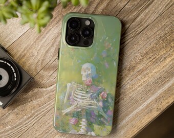 Esthétique squelette pour iPhone - Housse de téléphone Dark Art, étui pour portable gothique, étui de protection, finition brillante, compatible sans fil, cadeau unique pour téléphone