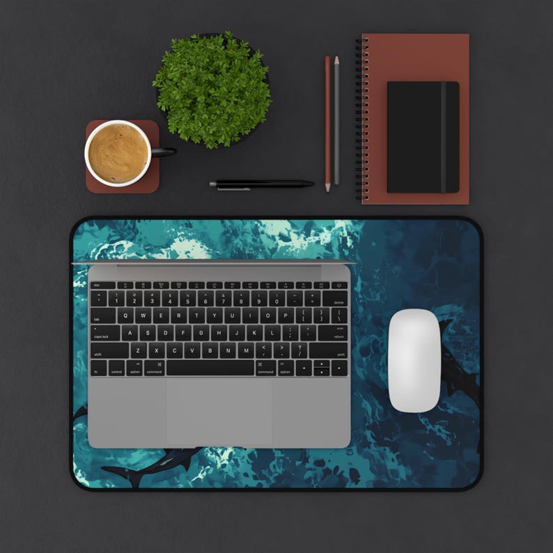 Ocean Shark Scenery Mousepad | Blue Sea Desk Mat | Deep Ocean Art Pad | Aesthetic Shark Mouse Pad | Gaming Desk Decor | Water Theme Mat image 6