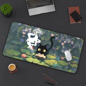 Cozy Kawaii Cat Deskmat | Cute Neko Gaming Mousepad | Aesthetic PC Mat | Non-Slip Durable Large Pad for Gamers | Custom Office Decor Gift