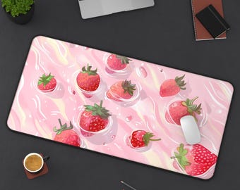 Strawberry Desk Mat - Red Fruit Gaming Pad, Cute Mousepad, Large PC Mat, Non-Slip, Durable, Gamer Gift, Sweet Art
