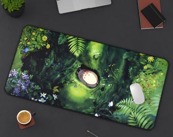 Totoro Inspired Desk Mat - Forest Creature Gaming Pad, NatureScene Mousepad, Large PC Mat, Non-Slip, Durable, Gift forGamers, StudioArt