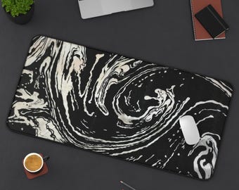 Black White Fluid Wave Deskmat | Abstract Mouse Pad | Modern Desk Mat | Neoprene Mousepad | Office Desk Accessory | Minimalist Gift
