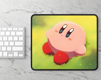 Cute Kirby Mousepad | Adorable Desk Mat for Gamers | Small Neoprene Mouse Pad | Durable Stitched Edges