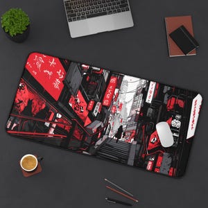 Tokyo Neon Streets Deskmat | Cyberpunk Gaming Mousepad | Aesthetic PC Mat | Non-Slip Large Pad for Gamers | Custom Office Decor Gift
