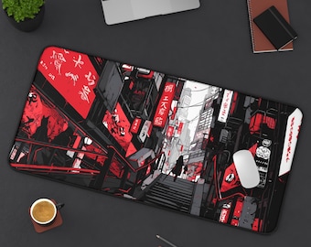 Tokyo Neon Streets Deskmat - Cyberpunk Gaming Mousepad, Aesthetic PC Mat, Non-Slip Large Pad for Gamers, Custom Office Decor Gift