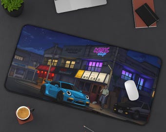 Alfombrilla de escritorio JDM Street Car Lofi - Alfombrilla LED para juegos, alfombrilla estética para PC, antideslizante, duradera y grande para gamers, regalo de decoración de oficina personalizado