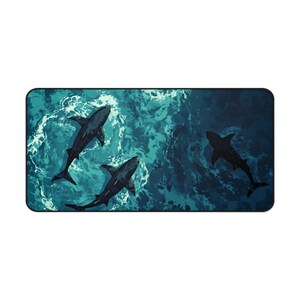 Ocean Shark Scenery Mousepad | Blue Sea Desk Mat | Deep Ocean Art Pad | Aesthetic Shark Mouse Pad | Gaming Desk Decor | Water Theme Mat image 7