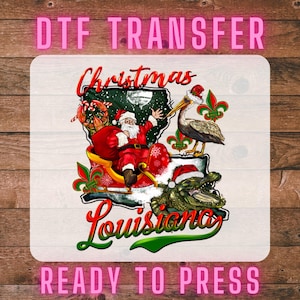Louisiana Christmas DTF Transfer: Santa Gator Pelican Heat Press Design