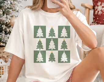 Checkered Christmas Tree Shirt | Retro Grid Holiday Graphic Comfort Colors Tee