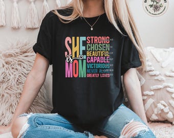 She Is Strong Shirt, She is Mom Shirt, Christian Mom, Mom Bible Verse Tee, Cute Mom Shirt, Mother's Day Gift,Religious Gift, Empowered Women