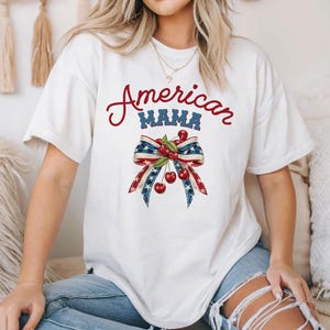 Cherry Bow Mama and Mini 4th Of July Tee, American Mama and Mini Coquette Bow Tee, America Tee, 4th of July Gift, Mommy and Me Matching Tee